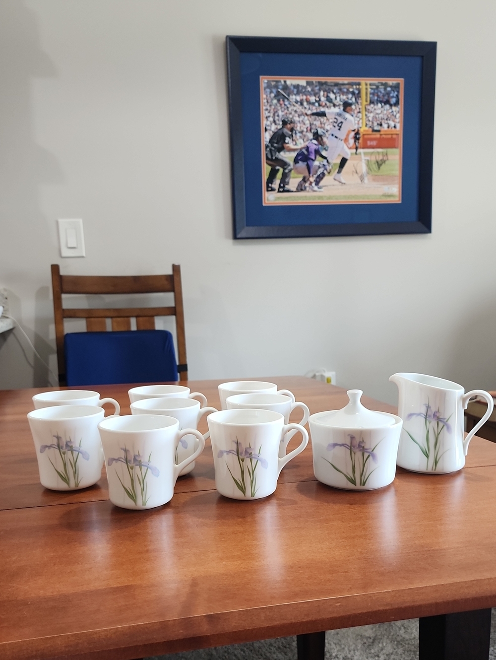Corningware White Tea Set with Purple Iris Floral Design